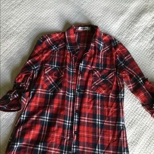 Red and Navy Plaid Tunic Button down